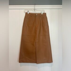 7 for all Mankind Leather Midi Skirt - Brown Sugar